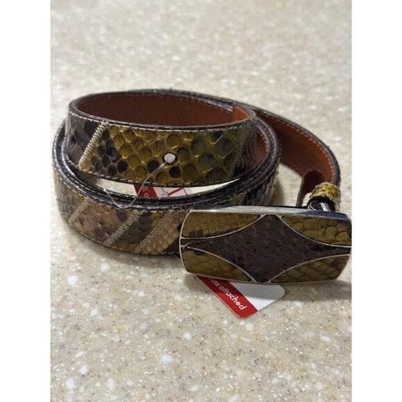 Womens Prada Green and Brown Snakeskin and Cowhide Belt. Length is 42". Excellen - Picture 2 of 4